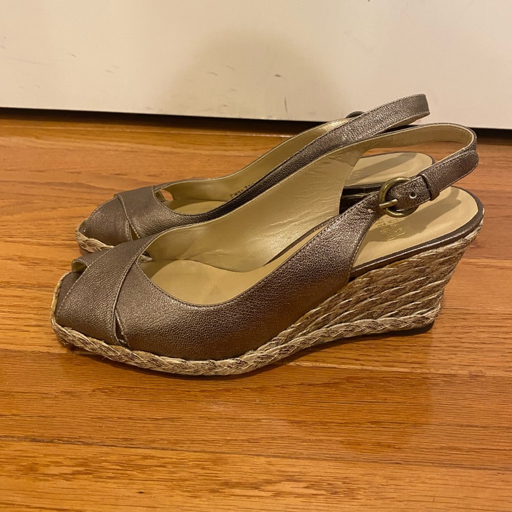 Brand new Stuart Weitzman espadrilles with metallic gunmetal leather - size 8.5